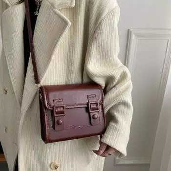 Новая ретро красная маленькая квадратная сумка для женщин, повседневные универсальные женские сумки через плечо из искусственной кожи, одно плечо (20cm<Max Length<30cm)