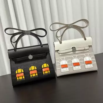 Новая ретро маленькая домашняя сумка модная ретро контрастного цвета кожаная маленькая сумка на одно плечо через плечо из коровьей кожи женская сумка 22x18.5x9 чёрный