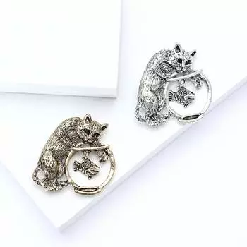 Новая ретро мультяшная брошь в виде кошки-рыболова из сплава, креативная универсальная брошь для женского костюма, свитера, цветка, аксессуара на грудь золотой