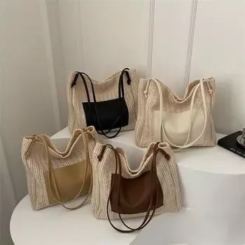 Новая ретро плетеная сумка-тоут для отпуска, соломенная плетеная сумка на одно плечо, большая вместительная сумка для покупок, пляжная сумка для мам