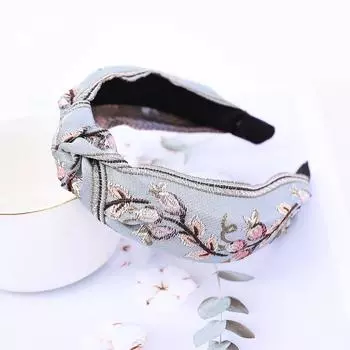 Новая Ретро Повязка на Голову с Узлом для Женщин Аксессуары для Волос Девушки Цветочная Вышивка Эластичные Повязки Обручи для Волос Лента Головной Убор Безель