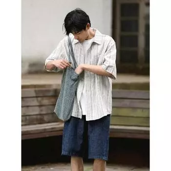 Новая ретро-рубашка для летней мужской одежды, свободный и нишевый дизайн для студентов, забавный мужской топ для верхней одежды M хаки