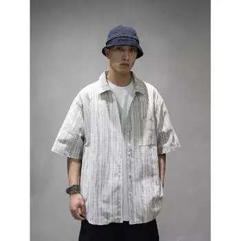 Новая ретро-рубашка для летней мужской одежды, свободный и нишевый дизайн для студентов, забавный мужской топ для верхней одежды M хаки