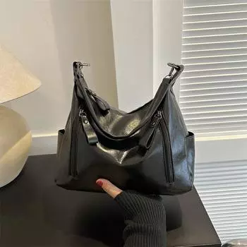 Новая ретро сумка большой вместимости женская универсальная сумка подмышкой в иностранном стиле нишевый дизайн одно плечо сумка-мессенджер для поездок на работу чёрный