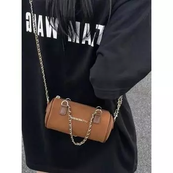 Новая ретро-сумка-цилиндр с цепочкой, замшевая мягкая сумка-мессенджер, женская сумка-подушка высокого класса коричневый