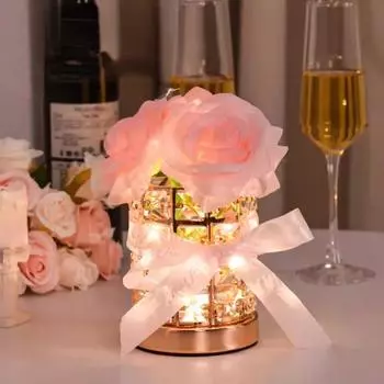 Новая романтическая роза кристалл лампа светодиодный ночник USB перезаряжаемый диммируемый цветок настольная лампа декор комнаты подарки на день рождения роза свет Pink rose B