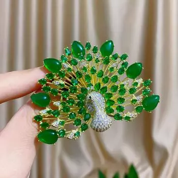 Новая роскошная и высококачественная брошь с открытым экраном в виде зеленого павлина, женский вязаный свитер, костюм, изысканный темперамент, цветок на груди
