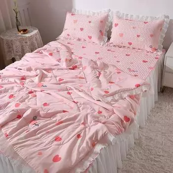 Новая роскошная удобная летняя стеганая наволочка из латексного коврика (лист) Юбка-кровать, комплект из 4 предметов, шифоновое кружевное летнее прохладное одеяло 200x230cm 1quilt