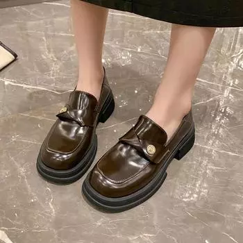 Новая роскошная женская обувь, модная повседневная обувь без шнуровки на квадратном каблуке на среднем каблуке с круглым носком и неглубоким носком, Zapatos Mujer 35 шоколадный