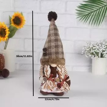 Новая рождественская кукла Рудольф в полоску кофейного цвета, домашнее украшение, украшение-гном, кукла без лица