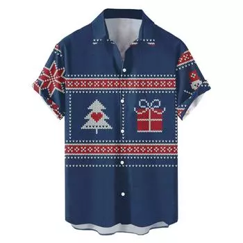 Новая рождественская принтованная рубашка на тему повседневная мода весна и осень мужская рубашка с коротким рукавом S
