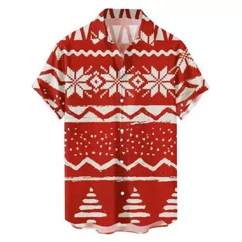 Новая рождественская принтованная рубашка на тему повседневная мода весна и осень мужская рубашка с коротким рукавом XXXL