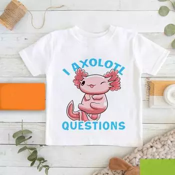 Новая розовая футболка с принтом аксолотля для девочек, удобная и универсальная летняя уличная одежда для детей, детская футболка, кавайные топы для отдыха 100