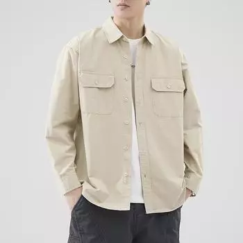 Новая рубашка из чистого хлопка в японском стиле для мужской одежды, свободный карман для мужской работы, куртка-рубашка большого размера с длинными рукавами M белый