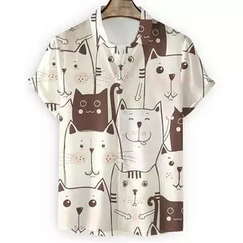 Новая рубашка Kawaii 3D Cartoon Anime Cat Print Shirt для мужчин Cool Designs Short Sleeve Button Hawaiian Shirts Holiday Beach Tops Bloose S