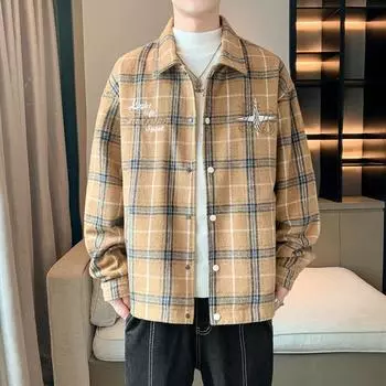 Новая рубашка куртка мужская весна и осень модный бренд универсальная свободная клетчатая одежда M