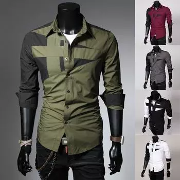 Новая рубашка мужская повседневная модная облегающая мужская рубашка с длинными рукавами больших размеров M белый