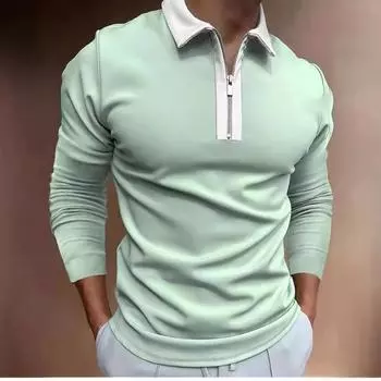 Новая рубашка ПОЛО с застежкой-молнией, цветная мужская футболка с длинным рукавом S бежевый