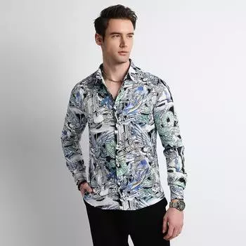 Новая рубашка с цифровой печатью, мужская персонализированная рубашка с длинными рукавами и цветочным принтом