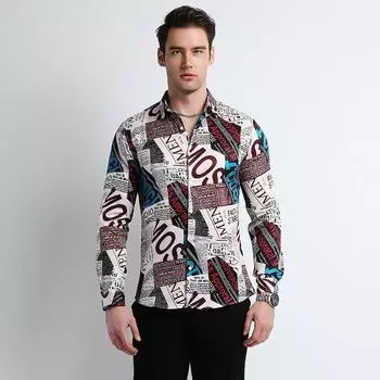 Новая рубашка с цифровой печатью, мужская персонализированная рубашка с длинными рукавами и цветочным принтом
