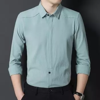 Новая рубашка с длинным рукавом, мужская рубашка с лацканами, новые мужские осенние топы, тонкая свободная рубашка M белый