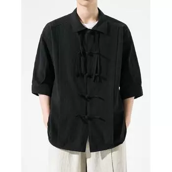 Новая рубашка с длинными рукавами в китайском стиле с застежкой на пуговицы для мужчин, весенние и осенние модели, свободная рубашка в стиле Тан, высококачественный даосский халат ханьфу M белый