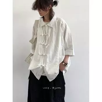 Новая рубашка с длинными рукавами в китайском стиле с застежкой на пуговицы для мужчин, весенние и осенние модели, свободная рубашка в стиле Тан, высококачественный даосский халат ханьфу M белый