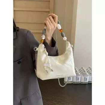 Новая ручная маленькая сумка в китайском стиле с бисером для женщин, новинка 2024 года, летняя модная сумка через плечо с цепочкой в западном стиле на одно плечо