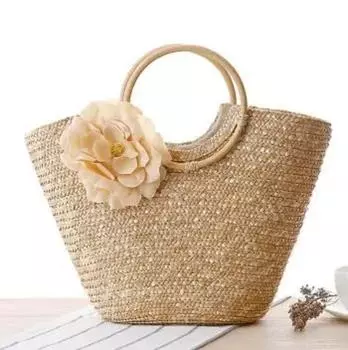 Новая ручная соломенная тканая сумка из пшеничной соломы, модная тканая сумка с ручкой из виноградной лозы, большая тканая сумка с цветком yellow