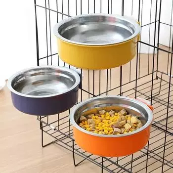 Новая съемная подвесная миска для переноски домашних животных из нержавеющей стали Большая кормушка для воды, еды и корма для собак, кошек и кроликов 15.5x13x3.5 жёлтый