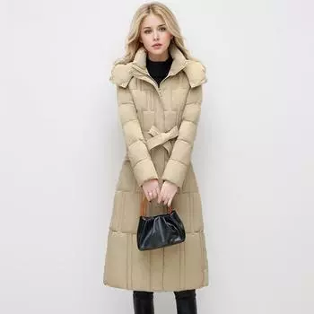 Новая съемная шапка средней и высокой талии, женская одежда с хлопковой подкладкой, зимняя версия, свободная и тонкая с капюшоном, утепленная одежда, толстое пальто M темно-коричневого