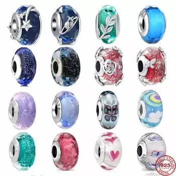 Новая серебряная стеклянная бусина из муранского стекла, звезда, пузырь, цветок, бабочка, подходит для оригинального браслета, подвески, бусины для женщин, ювелирные изделия своими руками