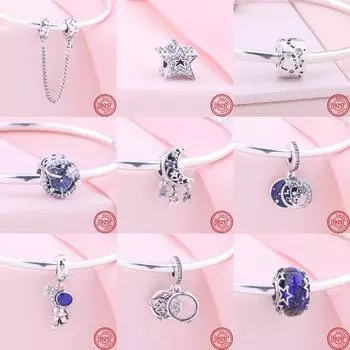 Новая серия Galaxy 925 стерлингового серебра астронавт звезды подвески бусины DIY Fit оригинальный модный браслет женский кулон ювелирные изделия