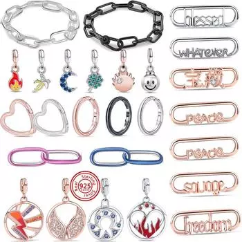 Новая серия Me, синий, фиолетовый, двойной медальон с двойным звеном, крышка от бутылки, мини-шарм, браслет Fit Me, серебро 925 пробы, ювелирные изделия своими руками