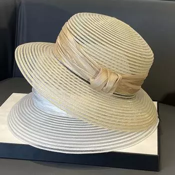 Новая сетчатая дышащая соломенная шляпа с бантом для женщин, французская ретро-шляпа с большими полями, защита от солнца, рыболовная шляпа, складная солнцезащитная шляпа