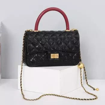 Новая сетчатая сумка-цепочка с узором «Сезам» Модная изысканная кожаная сумка через плечо с верхним слоем из кожи 23x7x15cm