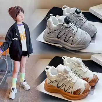Новая сетевая обувь для девочек на весну и осень, детская спортивная обувь корейского издания, обувь для папы для девочек, дышащая модная повседневная обувь 26 серый
