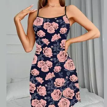 Новая сексуальная набивная молочная шелковая жилетка женская пижама платье на подтяжках домашняя одежда S