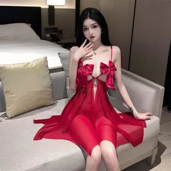 Новая сексуальная ночная рубашка с открытой спиной, сексуальное нижнее белье, женская сетчатая пряжа, горячая подтяжка, сексуальная пижама с бантом, полая one size fits all