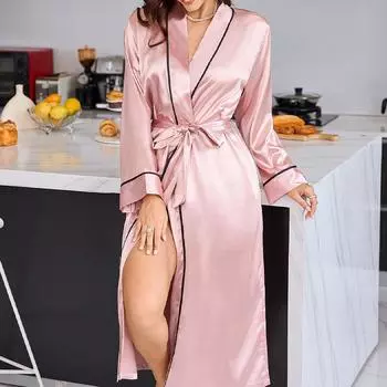 Новая сексуальная женская пижама, длинные халаты, домашняя одежда, повседневные и модные халаты на шнуровке S