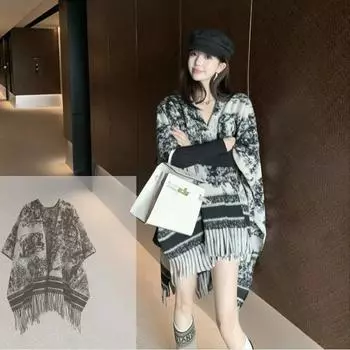 Новая шаль с рисунком тушью, премиум-украшение для путешествий, внешняя шаль, длинный ретро-плащ, накидка с бахромой, шарф