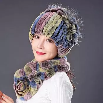 Новая шапка из меха кролика Рекс женская корейская версия осень-зима утолщенная теплая защита ушей шарф шея комплект для взрослых separate hat