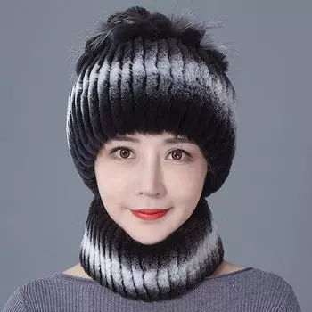 Новая шапка из меха кролика Рекс, женская осенне-зимняя теплая шапка, модный утолщенный защитный шарф для ушей, цветочный костюм прилив separate scarves