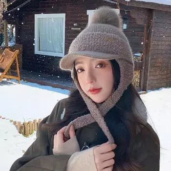 Новая шапка из меха кролика, женская модная универсальная вязаная шерстяная шапка, зимняя теплая и холодная шапка с ушками