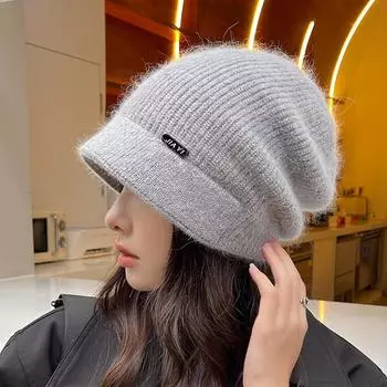 Новая шапка из меха кролика женская осенне-зимняя модная высококачественная вязаная шапка зимняя теплая шерстяная шапка для защиты ушей интернет-знаменитость one size56-58cm серый