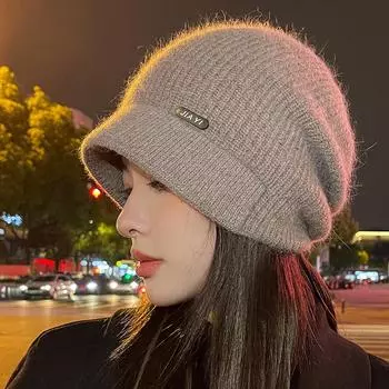 Новая шапка из меха кролика женская осенне-зимняя модная высококачественная вязаная шапка зимняя теплая шерстяная шапка для защиты ушей интернет-знаменитость one size56-58cm белый
