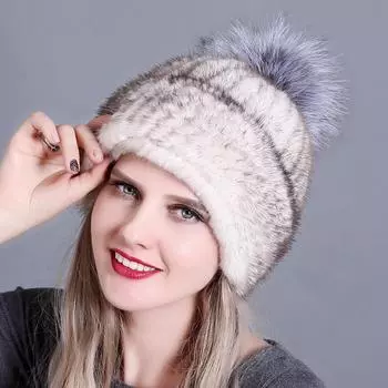 Новая шапка из норки женская зимняя утепленная защита ушей из норки с плетеным лисьим шариком Adjustable