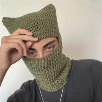 Новая шапка ручной работы, связанная крючком, с ушками и рожками кролика, забавная лыжная маска, шапка-пуловер Adult 56-59cm