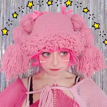 Новая шапка ручной вязки с кошачьими ушками и бантом, теплая женская шапка на осень и зиму