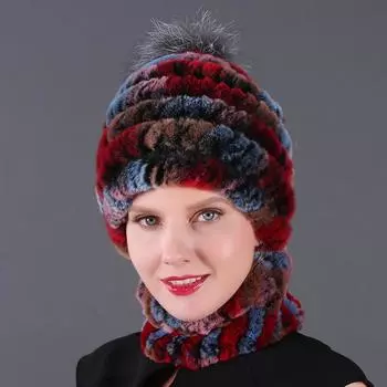 Новая шапка шарф зимняя утепленная шапка из меха кролика Рекс трава шарф из меха кролика Рекс комплект из двух предметов Hat, scarf set